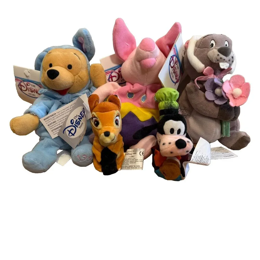 Disney Store Plush Lot of 5 Easter Pooh Piglet Gopher Bambi Goofy w/ Tags